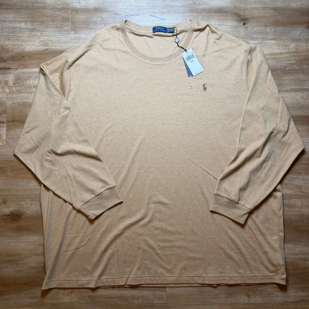 Polo Ralph Lauren Tee Shirt Mens 5XB Camel Tan Long Sleeve Cotton Flesh Pony New